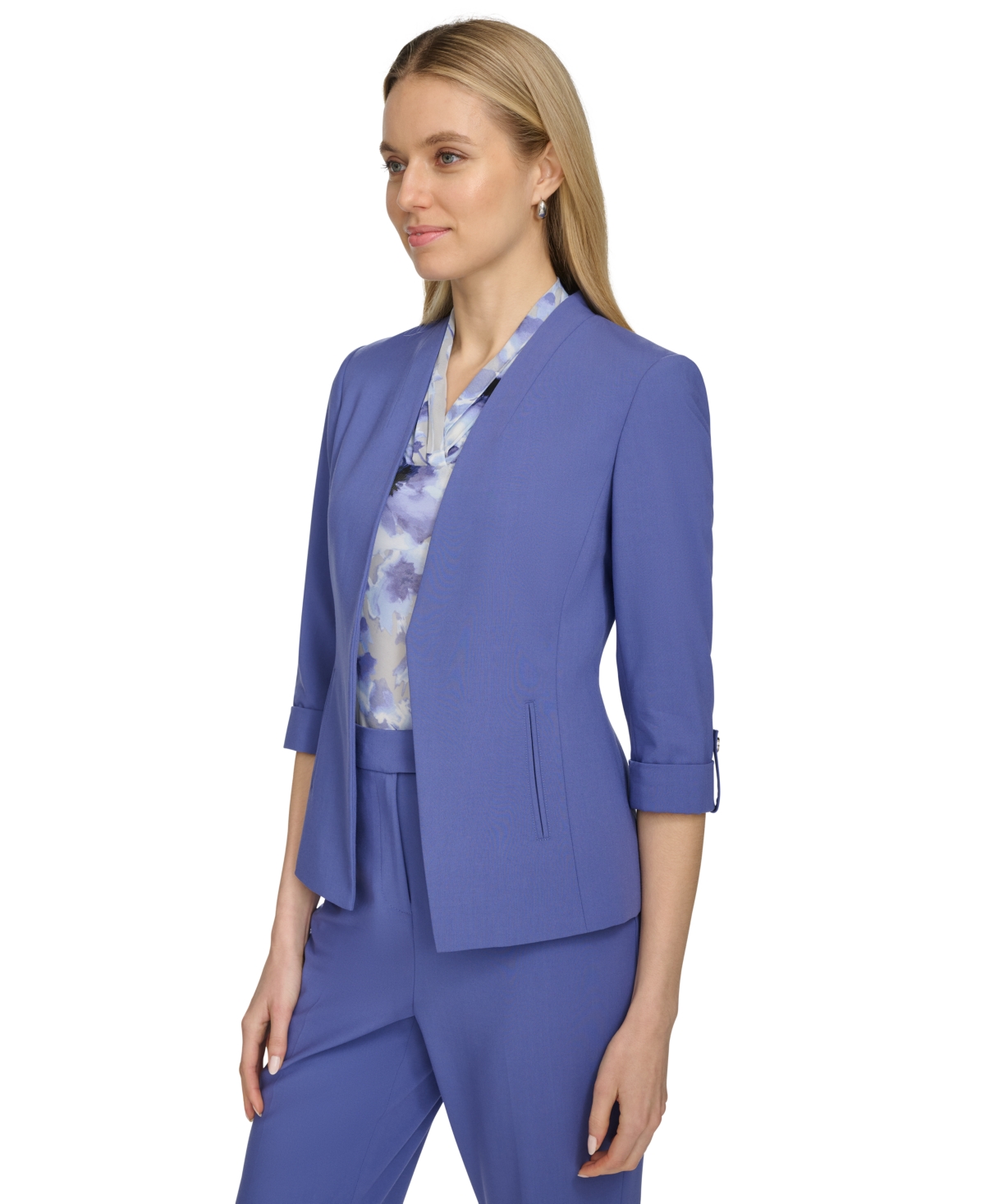 CALVIN KLEIN PETITE COLLARLESS OPEN-FRONT JACKET 