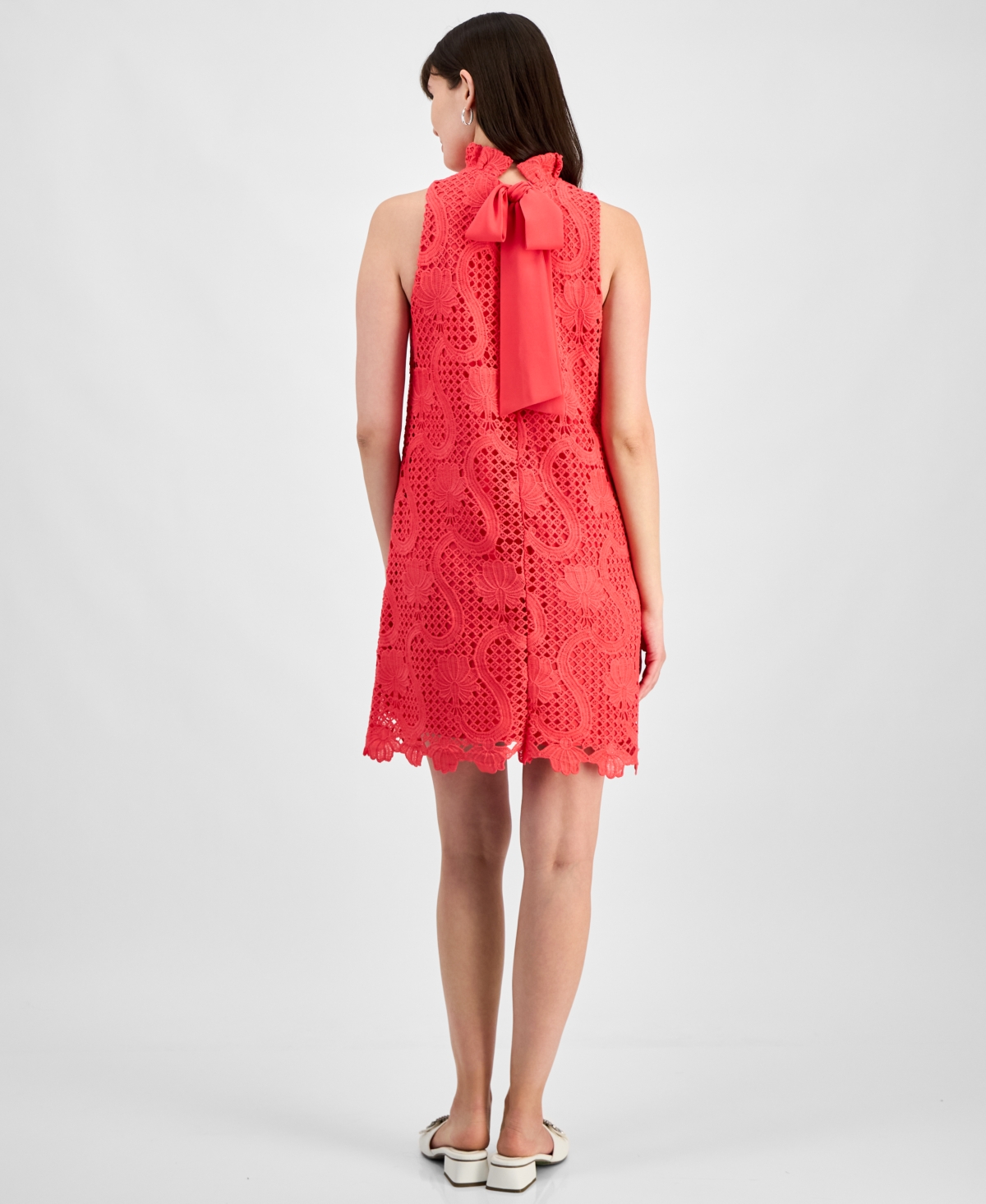 Anne Klein Ruffle Sleeveless Lace Overlay Shift Dress In Teaberry