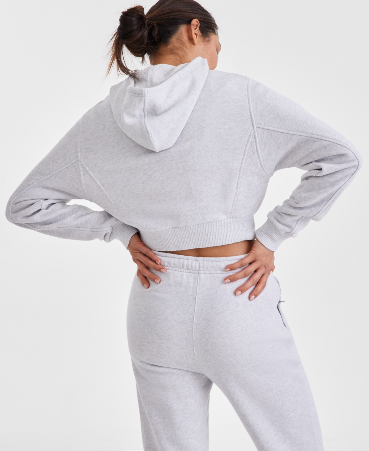 Id Ideology Women's Cropped Full-zip Knit Hoodie, Exclusively At Macy's In Silver Heather