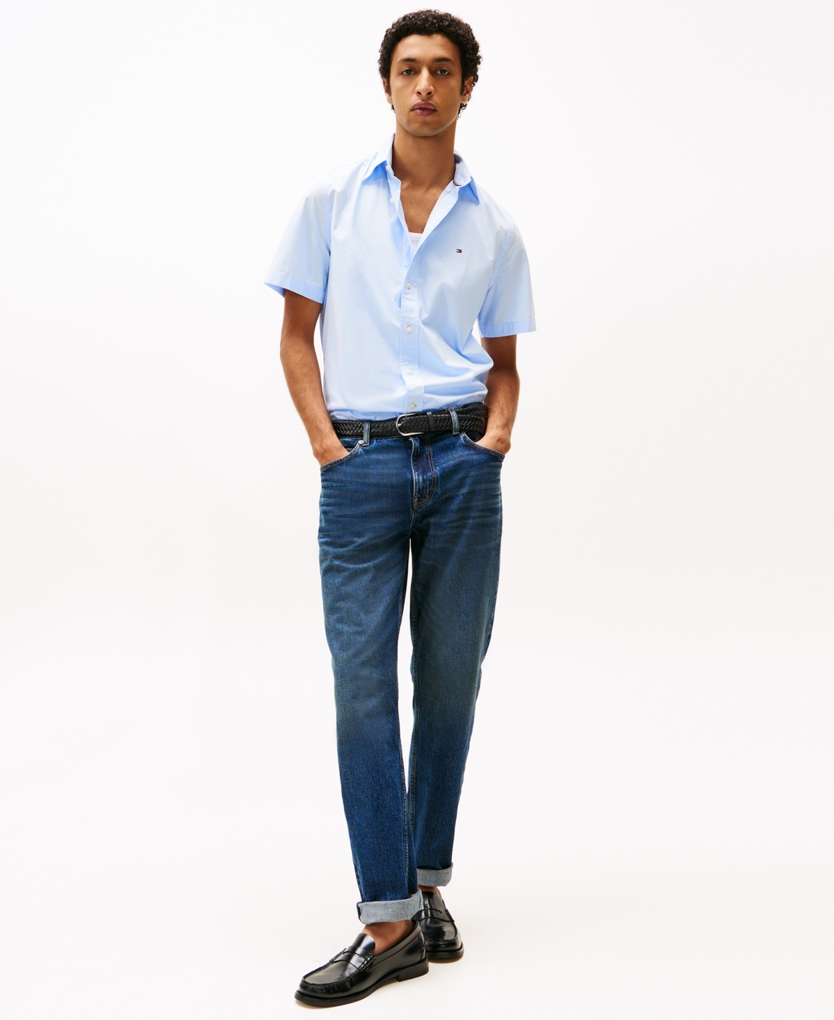 Tommy Hilfiger Men's Short Sleeve Flex Poplin Regular Fit Shirt In Sweet Blue
