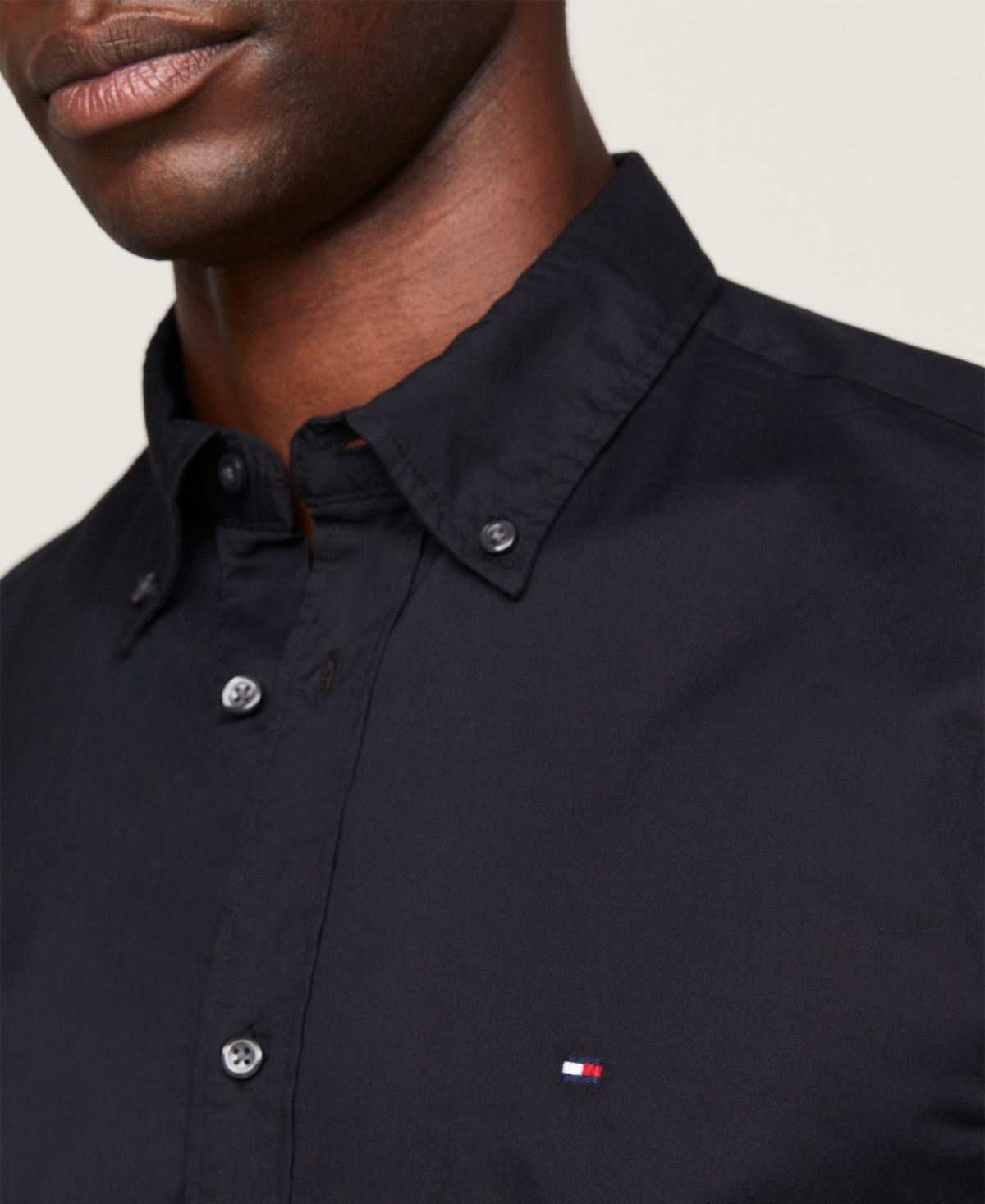 Tommy Hilfiger Men's Regular-fit Stretch Poplin Button-down Shirt In Black