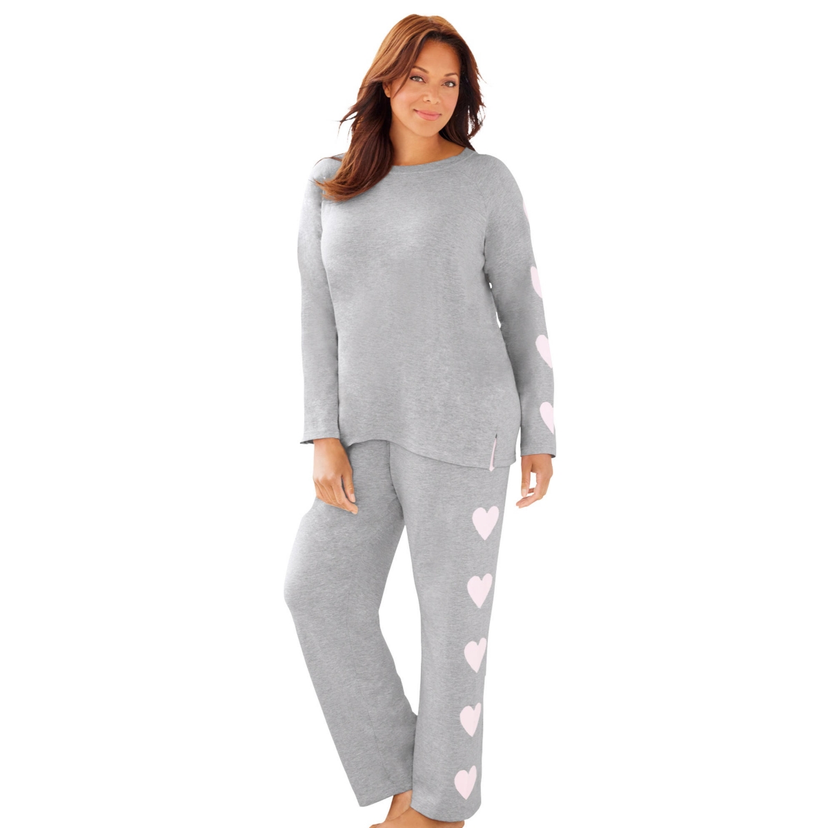 Women's Side Print Pajama Set - Heather grey heart