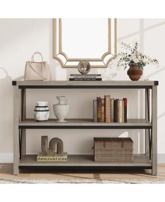 Farmhouse Entryway Table,47 Inch Narrow Long Console Table with Storage, 3 Tier Wood Console Table for Living Room, Farmhouse Sofa Tables Behind Couch