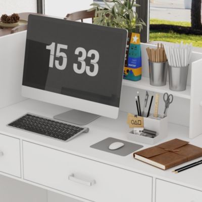 Computer Desk with Drawers, White Office Desk with Storage Cabinet, Study Writing Table for Home Office, Bedroom