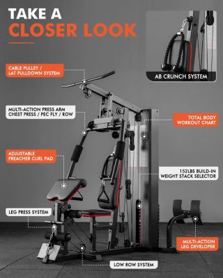 Home Gym, Workout Station with 150LBS Weight Stack, Multifunctional Home Gym Equipment, Exercise Equipment for Full Body Strength Training