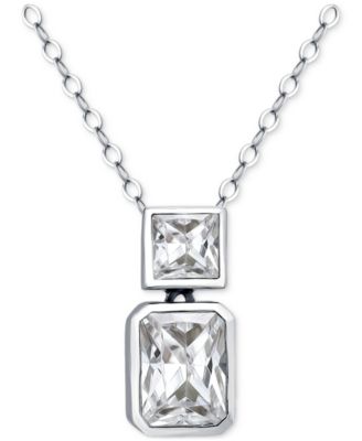 Cubic Zirconia Octagon & Square Pendant Necklace in 18k Gold-Plated Sterling Silver, 16" + 2" extender