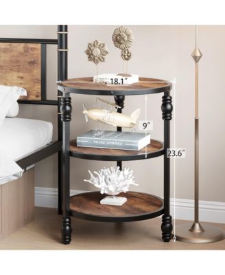Round End Table 3-Tier Farmhouse Wood Accent Table with Metal Frame, Ideal for Bedroom, Living Room & Small Spaces