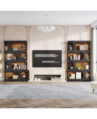 71" Tall Bookcase Set of 2, 4-Tier S-Shaped Bookshelf, Wood Decorative Storage Shelving, Modern Freestanding Display Shelves