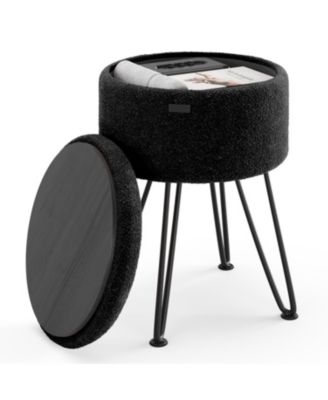 Modern Boucle Round Ottoman with Hidden Storage – Foot Stool, Makeup Vanity Stool, Small Ottoman Foot Rest, Perfect for Living Room