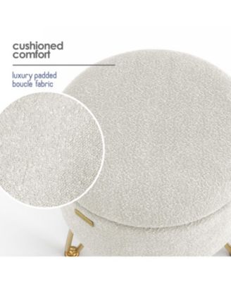 Modern Boucle Round Ottoman with Hidden Storage – Foot Stool, Makeup Vanity Stool, Small Ottoman Foot Rest, Perfect for Living Room