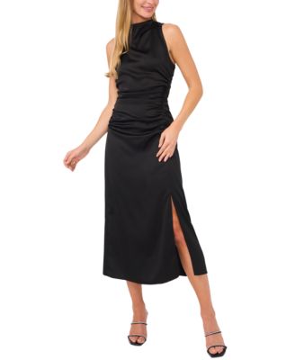 CeCe - Women's Satin Ruched Side-Split Midi Dress