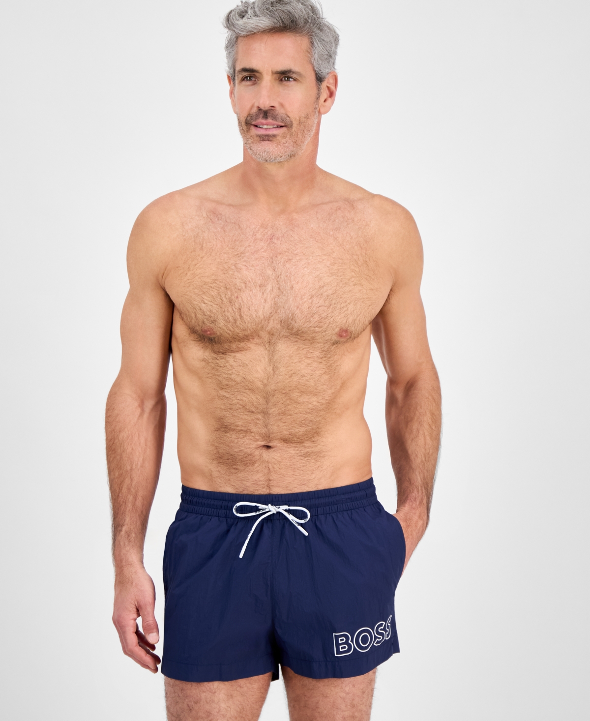 Hugo Boss Navy Crinkled Swim Shorts In Brightblue