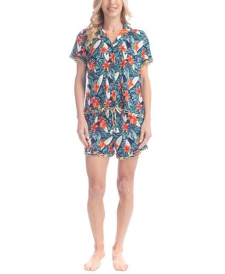 Women's Notched-Collar Shortie Pajama Set