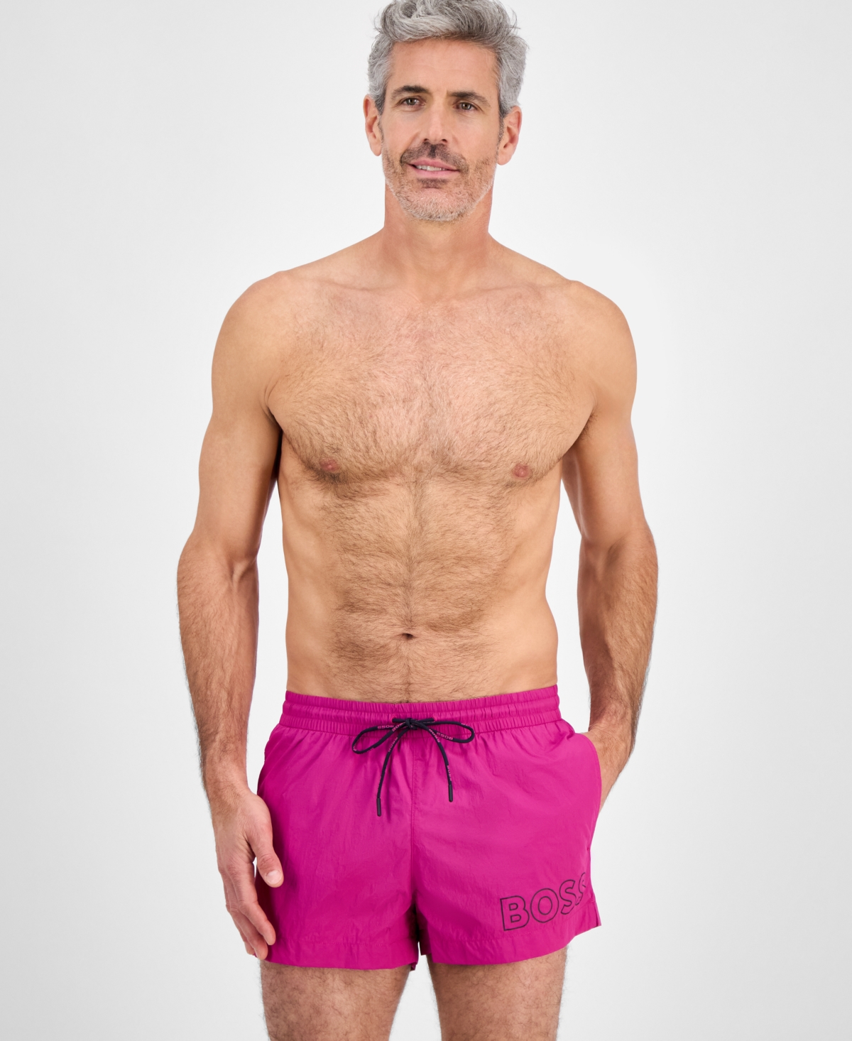 Hugo Boss Boss By  Men's Mooneye Outlined Logo Drawstring 3" Swim Trunks In Medium Pink