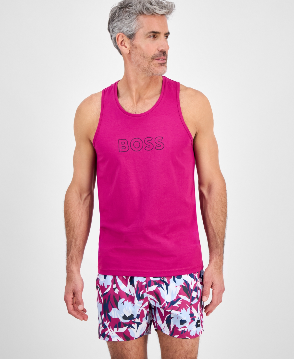 Hugo Boss Boss By  Men's Beach Logo Tank Top In Medium Pink
