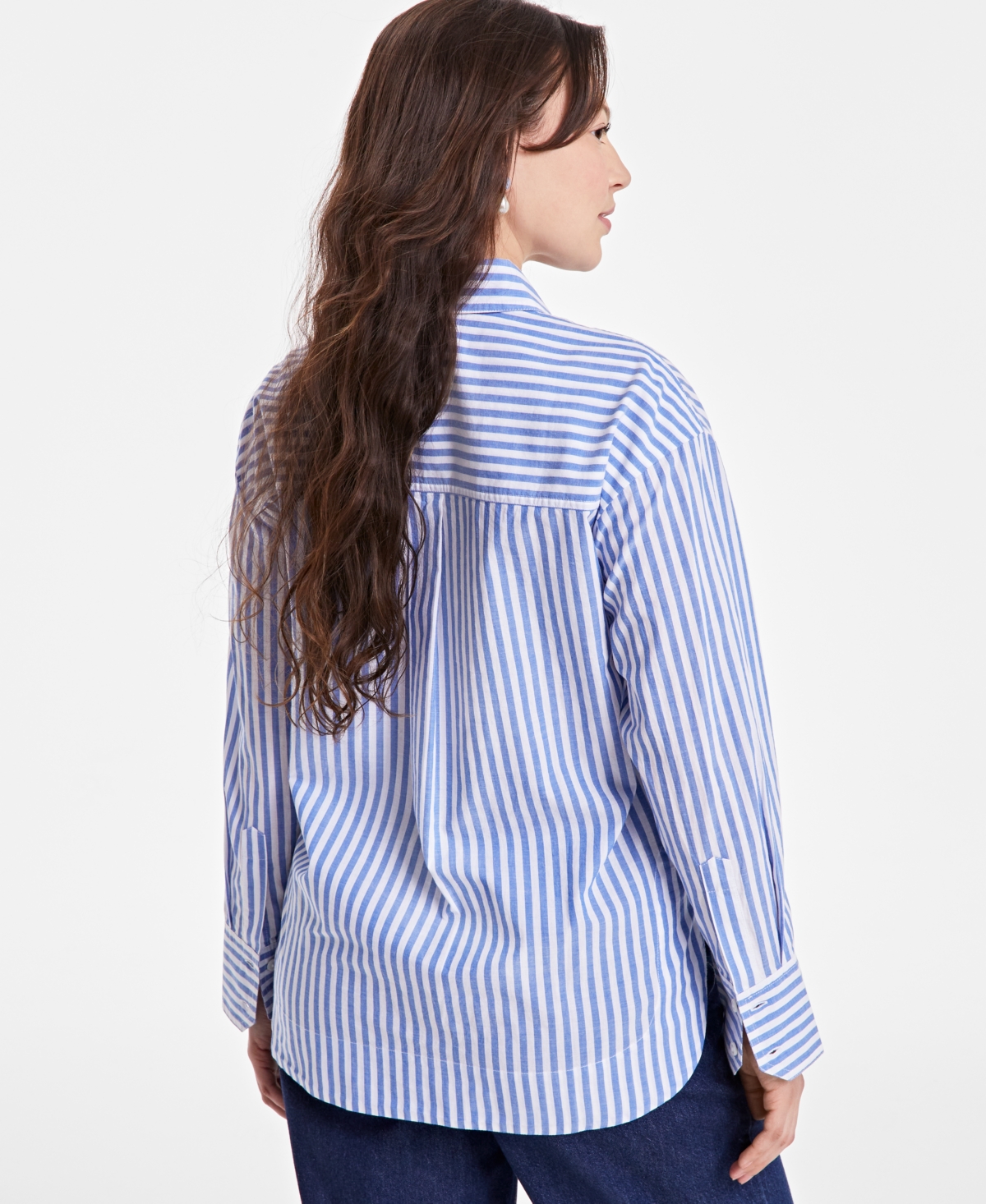 On 34th Women's Cotton Striped Button-front Shirt, Exclusively At Macy's In Seaport Combo