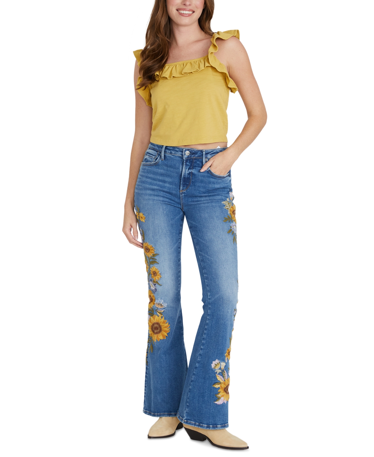 Driftwood Women's Farrah Mid-rise Flare Jeans X Sunflower In Medium Wash