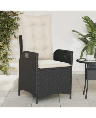 Reclining Patio Chair with Cushions Black Poly Rattan