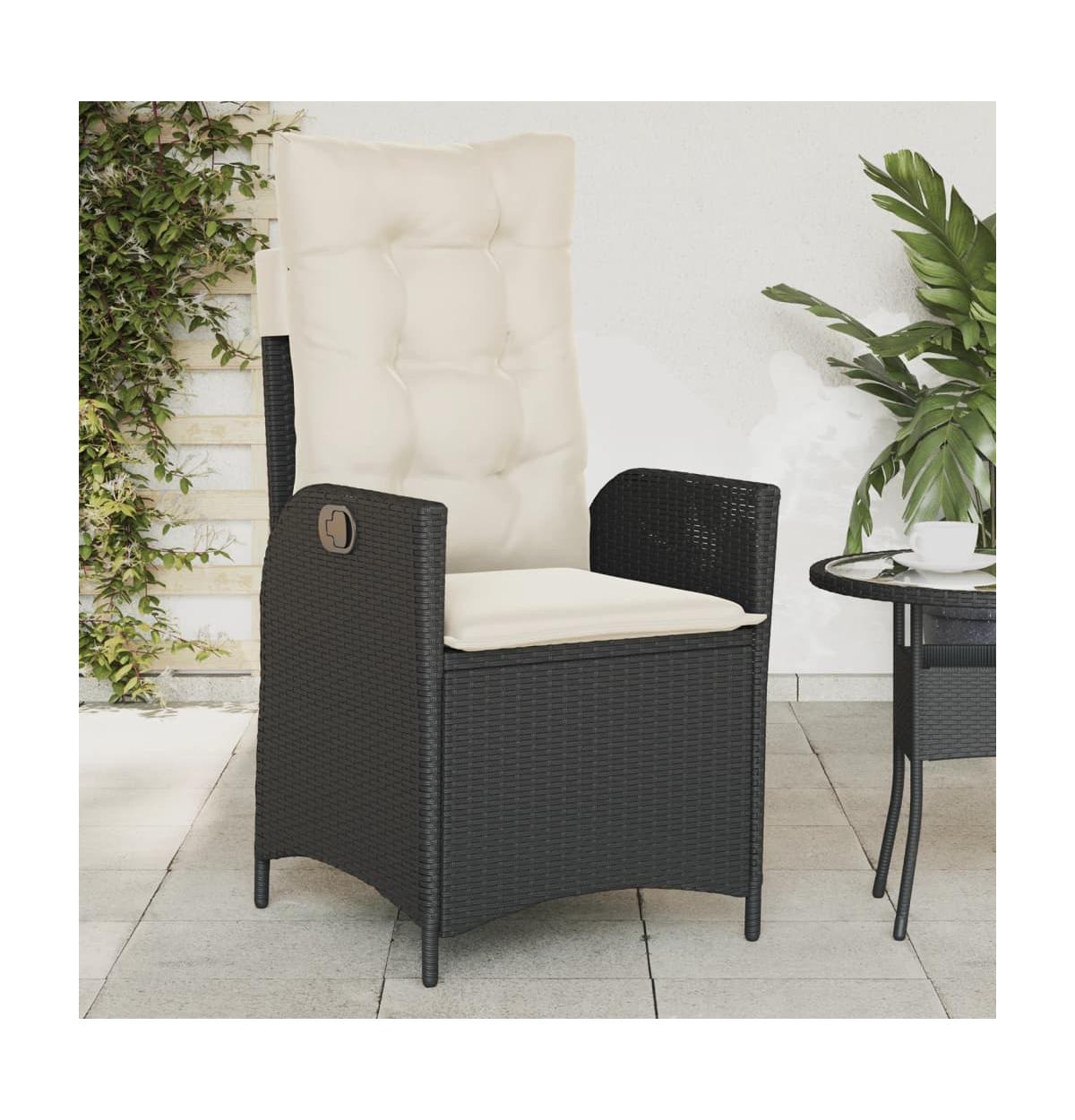 Reclining Patio Chair with Cushions Black Poly Rattan