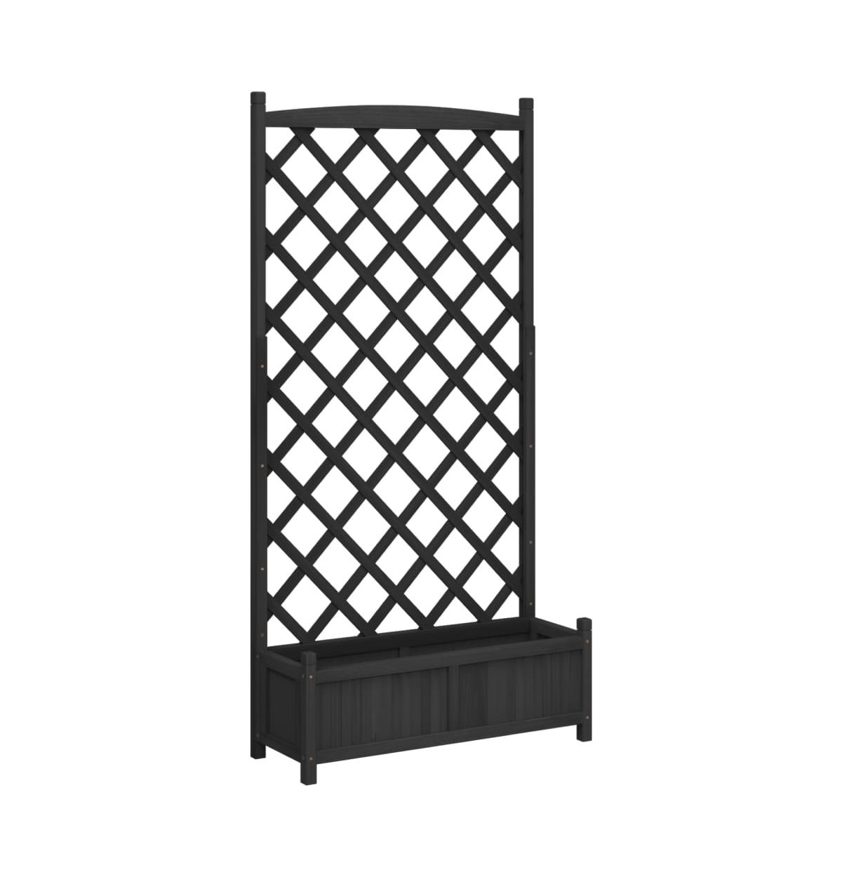 Planter with Trellis Black Solid Wood Fir - Black