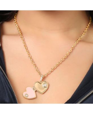 Gold-Tone Crystal Heart Locket Pendant Necklace