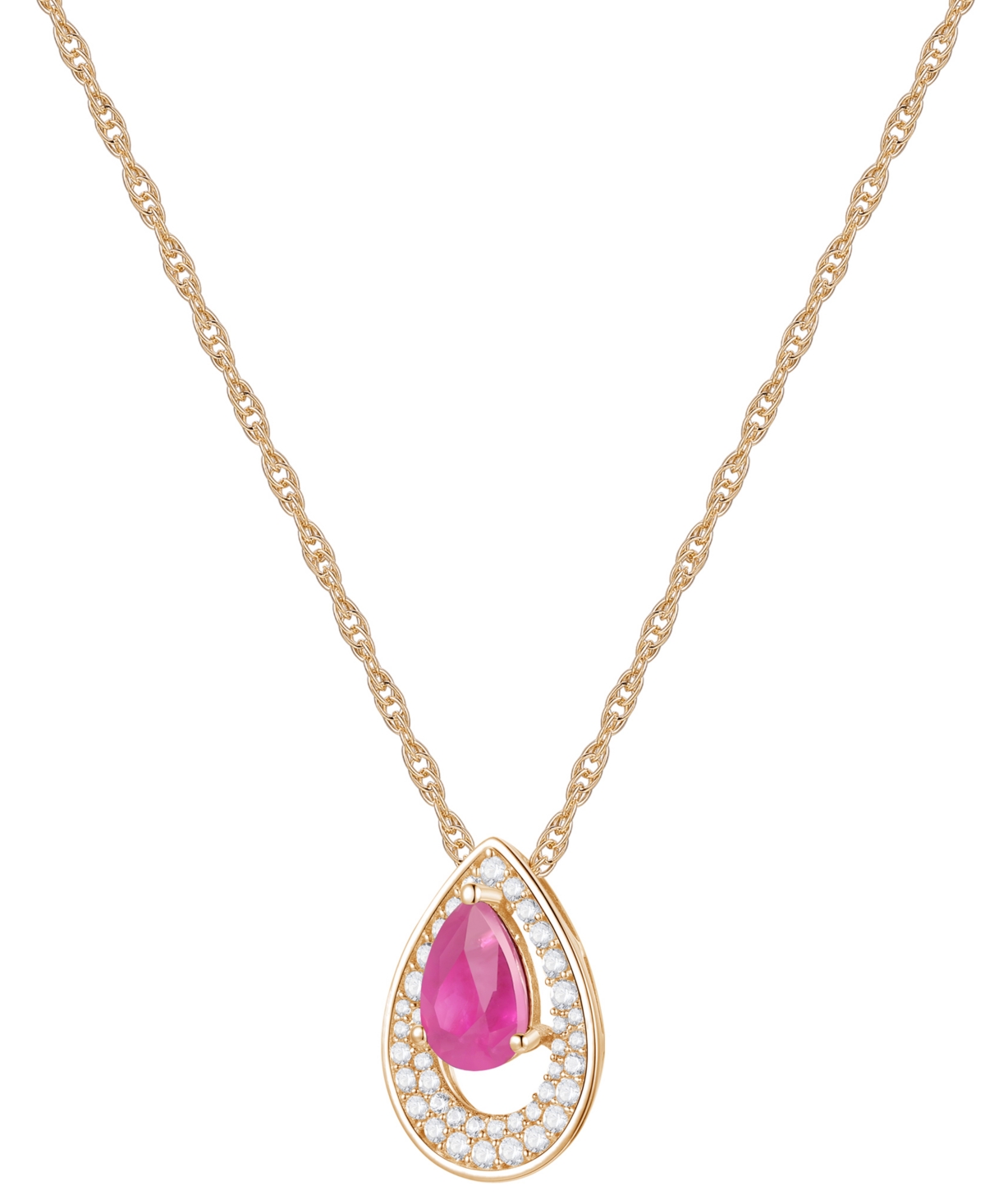 Macy's Sapphire (7/8 Ct. T.w.) & Diamond (1/5 Ct. T.w.) Pear Pendant 18" Necklace In 14k White Gold (availa In Ruby