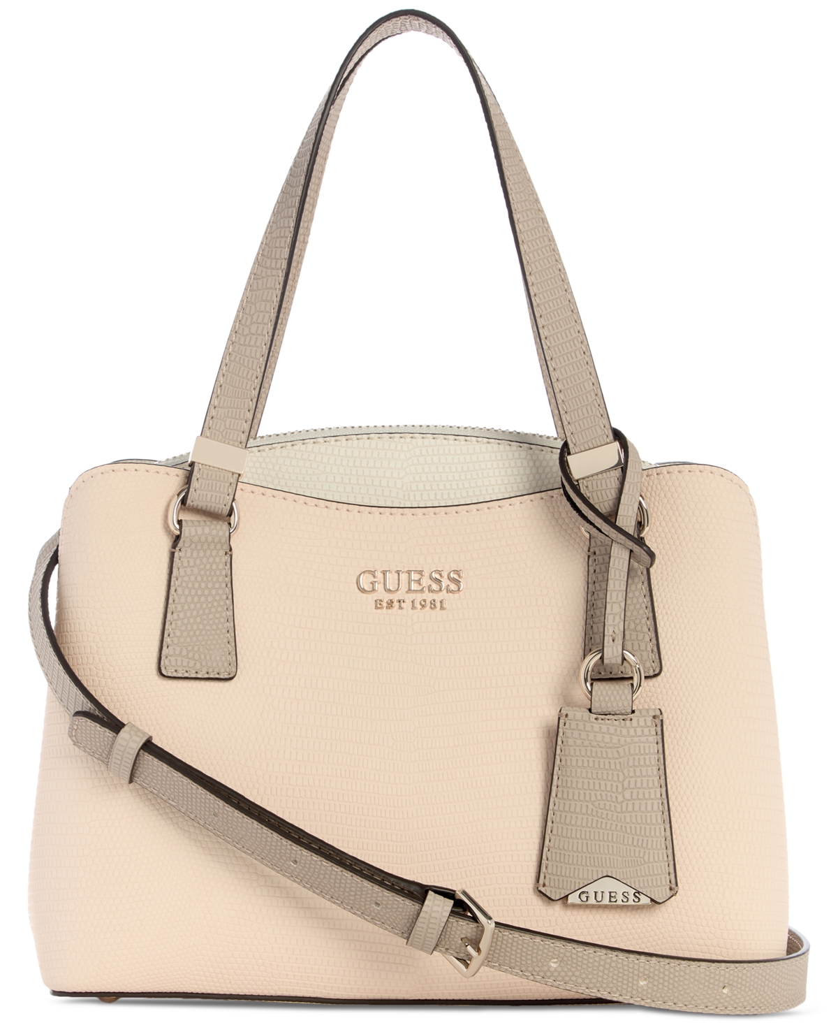 Guess Lyndi Small Triple Compartment Girlfriend Satchel In Blush,taupe Multi
