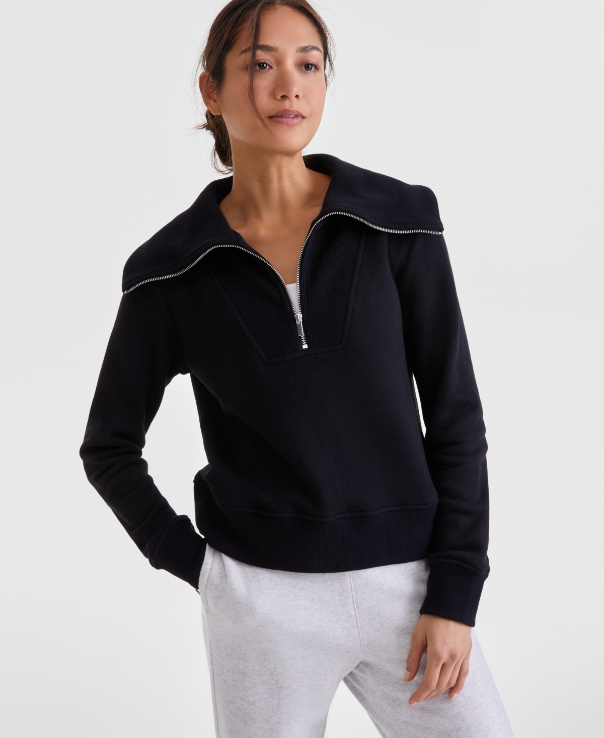 Id Ideology Women's Shawl-collar Quarter-zip Knit Top, Exclusively At Macy's In Deep Black