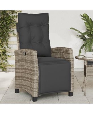 Reclining Patio Chair with Footrest Gray Poly Rattan