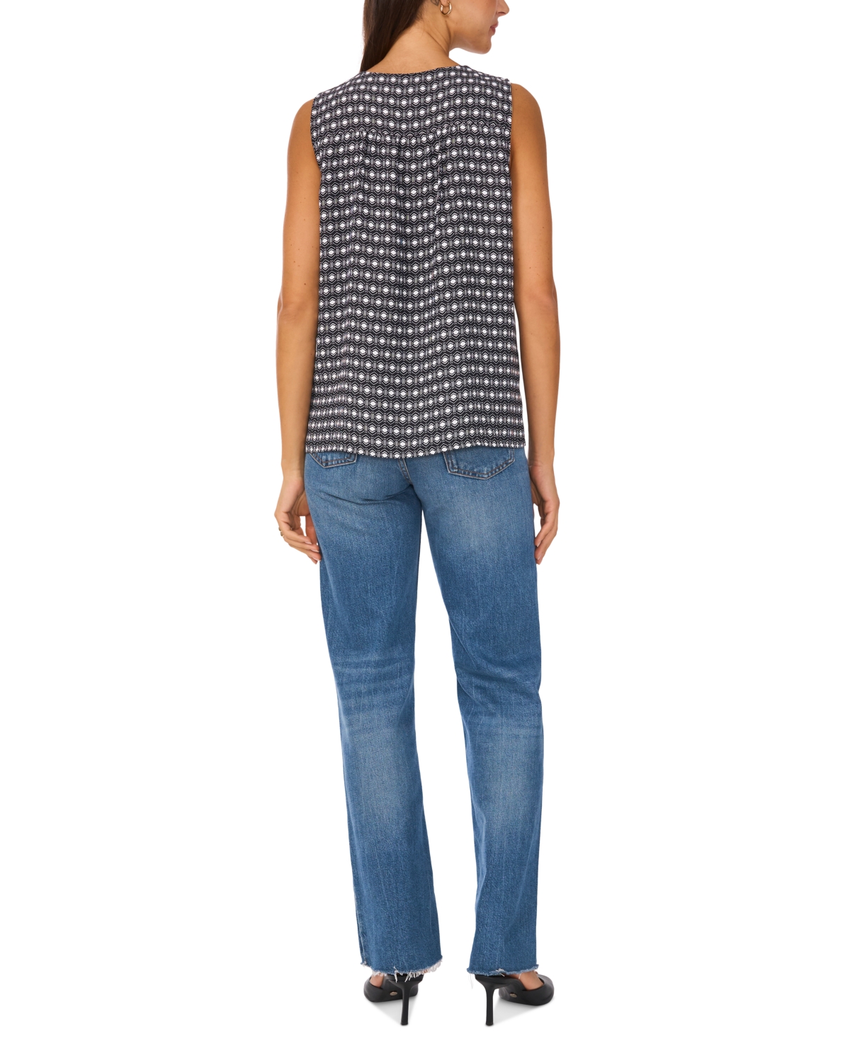 VINCE CAMUTO WOMEN'S PRINTED V-NECK TOP 