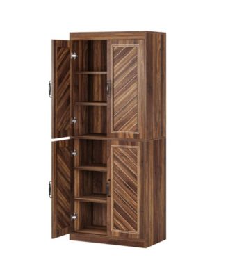 4 Doors and 4 Adjustable Shelves Tall Kitchen Pantry Cabinet, Farmhouse Pantry Storage Cabinet