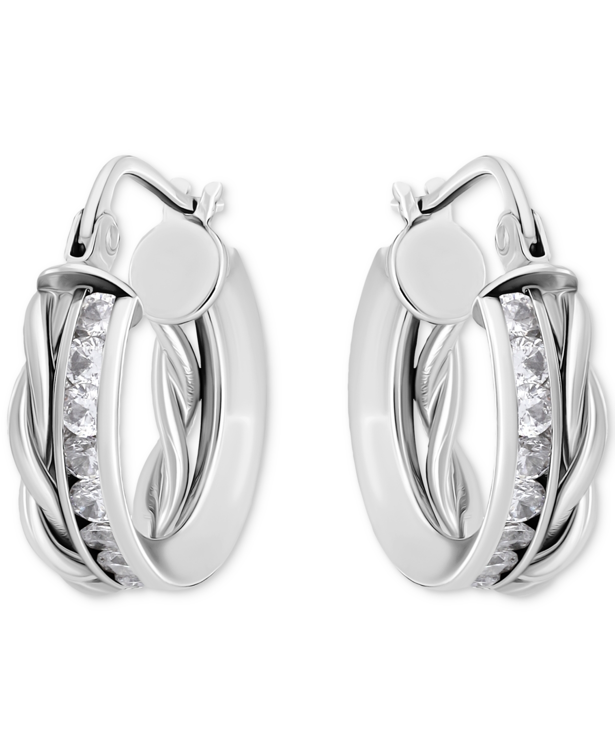 Giani Bernini Cubic Zirconia Channel Set & Twist Double Row Small Hoop Earrings In Sterling Silver, 0.59", Exclusi In Gold