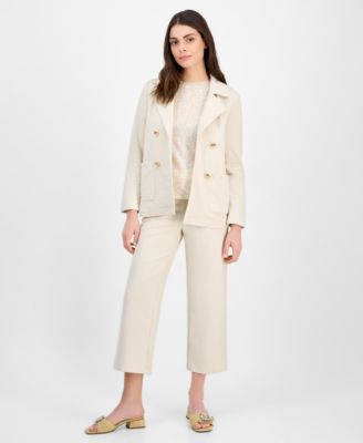 Anne Klein - =Women's Cropped Wide-Leg Knit Pants, Oversized Blazer & Sequin T-Shirt