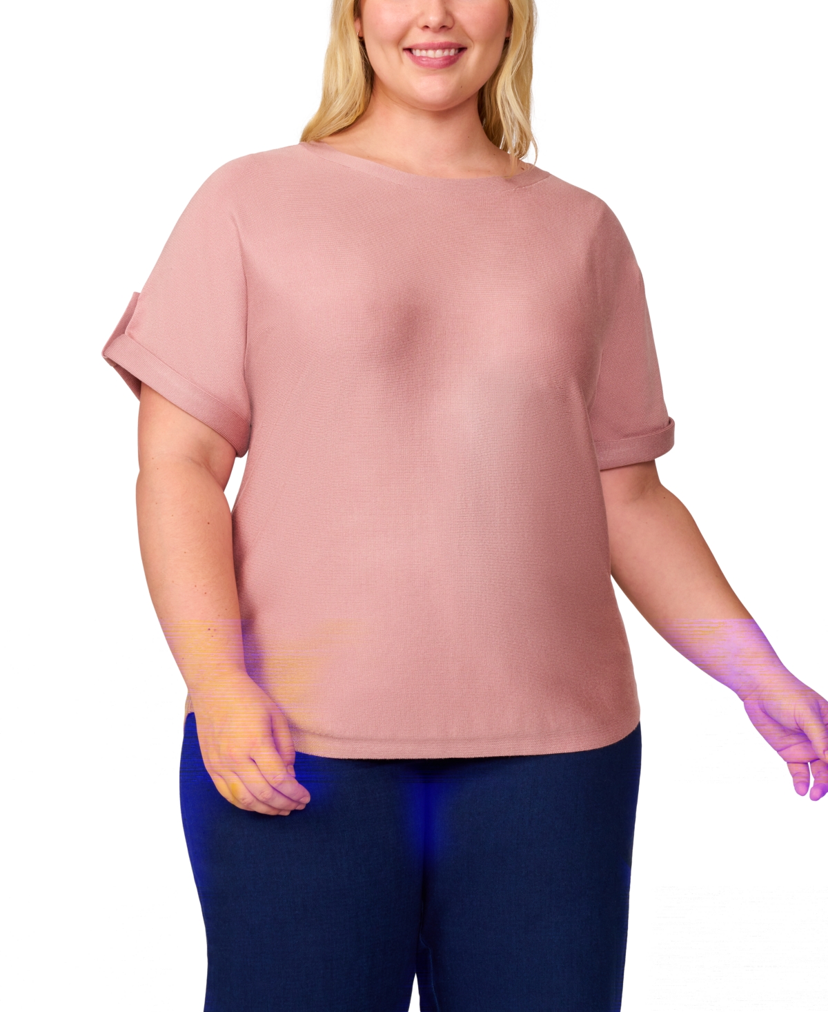 Melissa Paige Plus Womens Striped Knit Cardigan Sweater In Cashmere Blush
