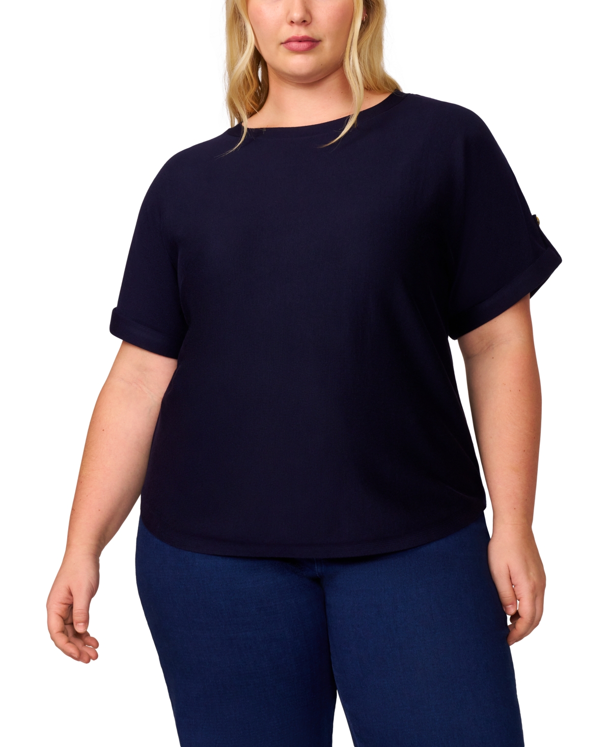 Melissa Paige Plus Womens Striped Knit Cardigan Sweater In In The Navy