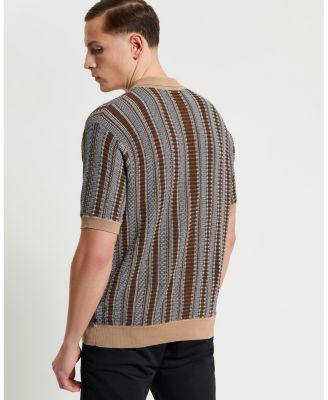 Men's Textured Stripe Knitted Short Sleeve Shirt