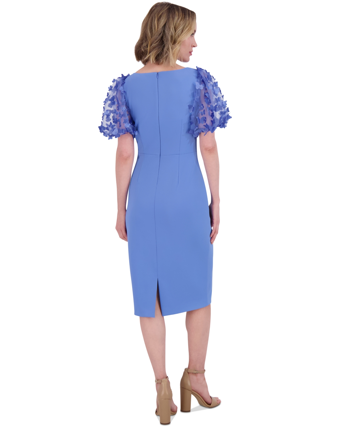 ELIZA J WOMEN'S 3D-APPLIQUE PUFF-SLEEVE MIDI DRESS 