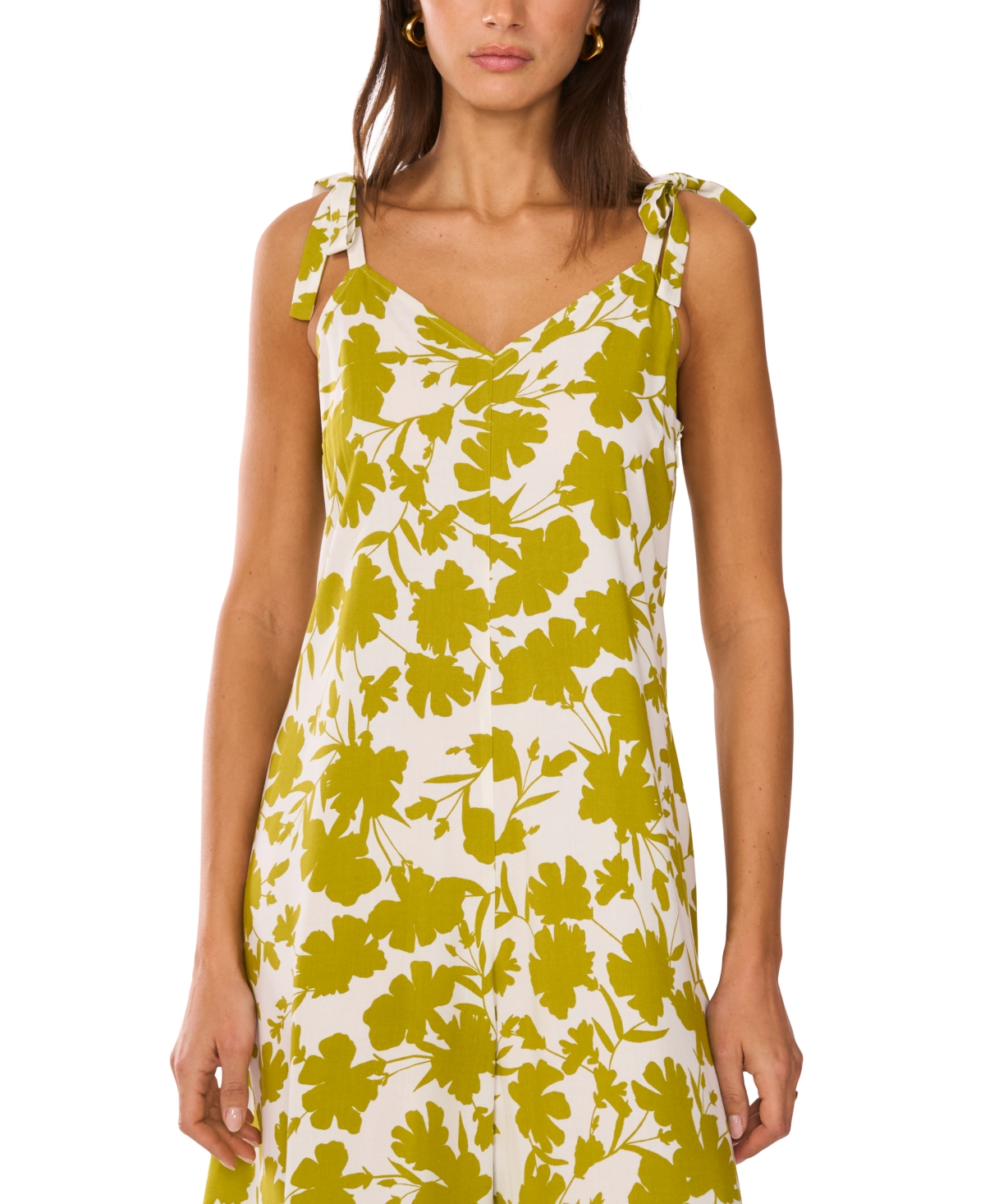 Vince Camuto Print Tie Strap Wide Leg Jumpsuit In Green Oasis