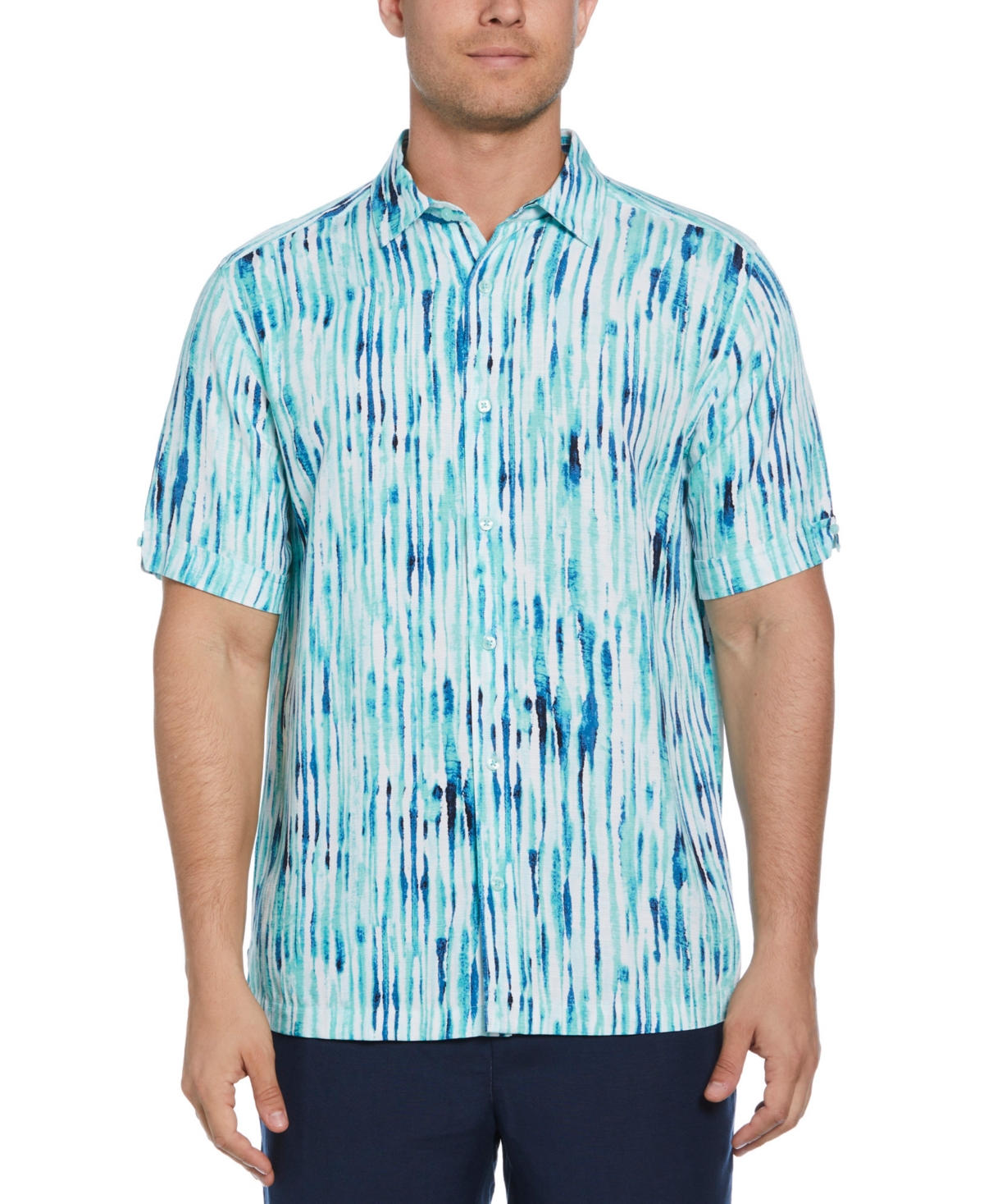 Men's Watercolor Stripe Print Short Sleeve Button-Down Shirt - Bayou