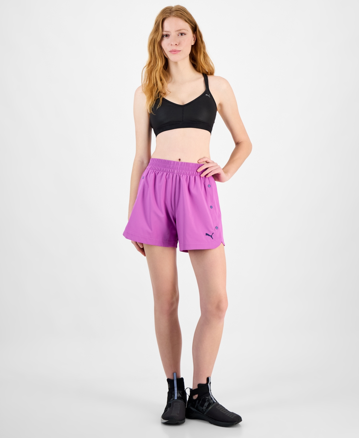Puma Essential High Waist Ripstop Shorts In Wild Berry,blue Crystal