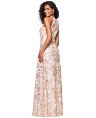 Petite Sleeveless Floral Sequin Sheath Gown  