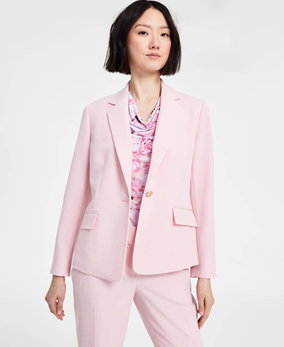 Kasper Women's One Button Notched Collar Blazer, Regular & Petite In Tutu Pink