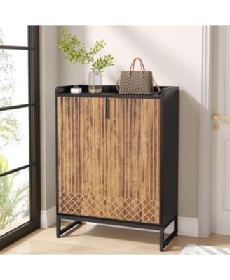 Shoe Cabinet with Doors, 5 Tiers Shoe Storage Cabinet for Entryway, 25 Pairs Wooden Shoe Cabinets, Modern Shoe Organizer Storage for Living Room, Bedroom, Hallway, Closet, Black and Brown