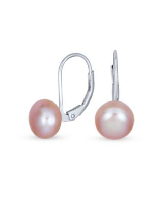 Simple Iridescent Peacock Freshwater Cultured Pearl Round Drop Ball Earrings Sterling Silver