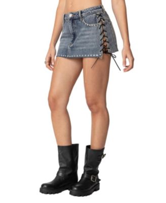 Womens Casey Lace Up Denim Mini Skirt