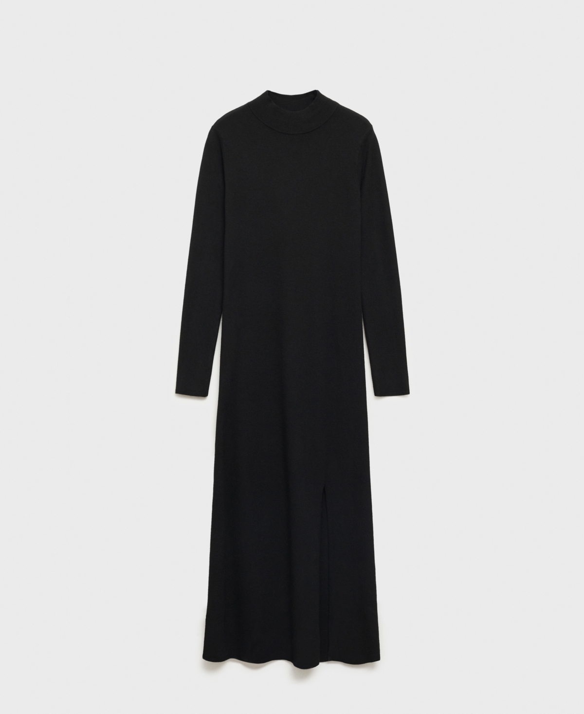 Mango Side Slit Knit Dress Black In Black