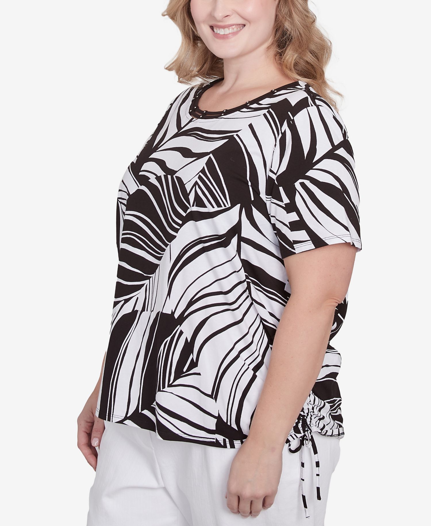 Plus Size Twisted Leaves Side Tie Top