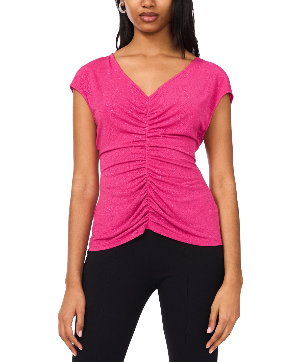 Women's Ruched-Front Dolman-Sleeve Top - Fuchsia