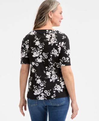 売れ筋商品|||スタイルアンドコー カットソー トップス レディース Petite Everybody Floral Elbow-Sleeve Knit Top, Created for Macy's Deep Black Style & Co Petite Everybody Floral Elbow-Sleeve Knit Top