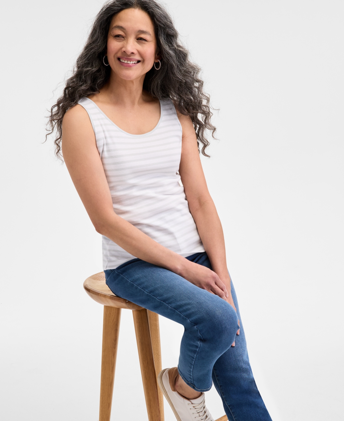 Style & Co Women's Pima Cotton Scoop-neck Tank Top, Exclusively At Macy's In Silver